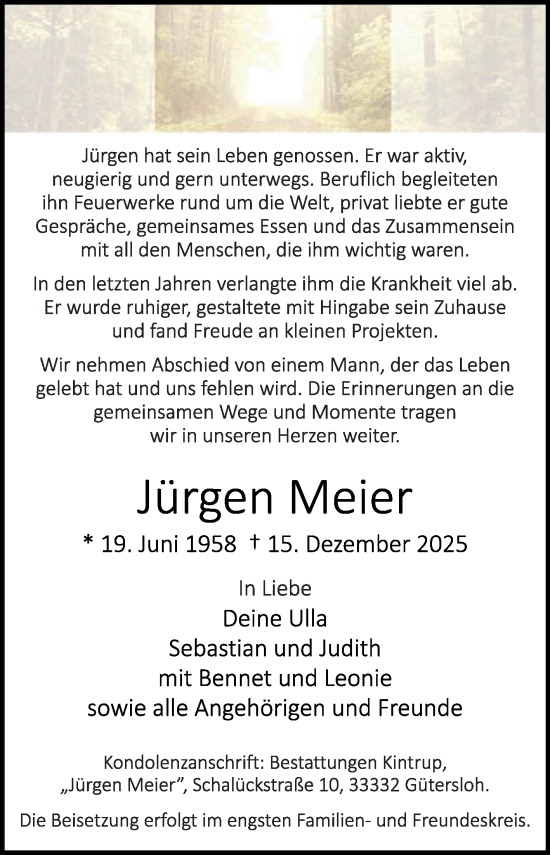 Traueranzeige von Jürgen Meier von Die Glocke