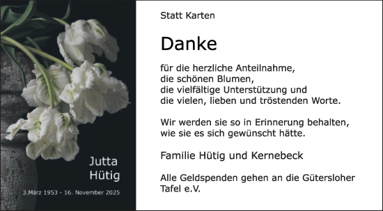 Traueranzeige von Jutta Hütig von Die Glocke