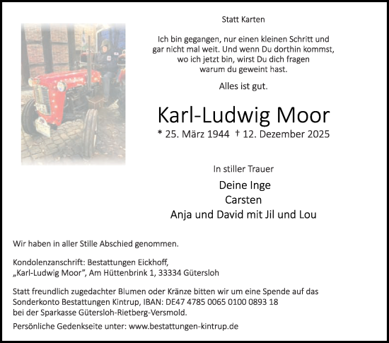 Traueranzeige von Karl-Ludwig Moor von Die Glocke