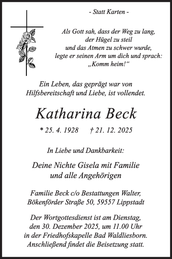 Traueranzeige von Katharina Beck von Die Glocke