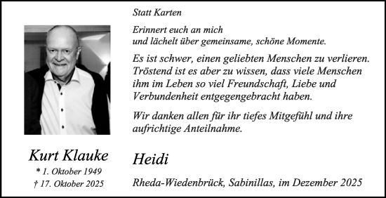 Traueranzeige von Kurt Klauke von Die Glocke