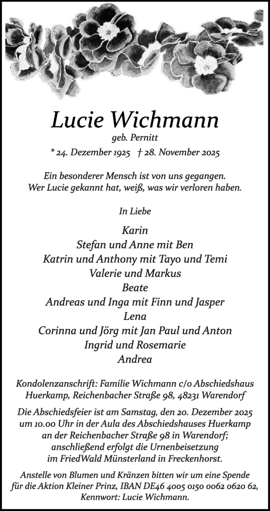 Traueranzeige von Lucie Wichmann von Die Glocke