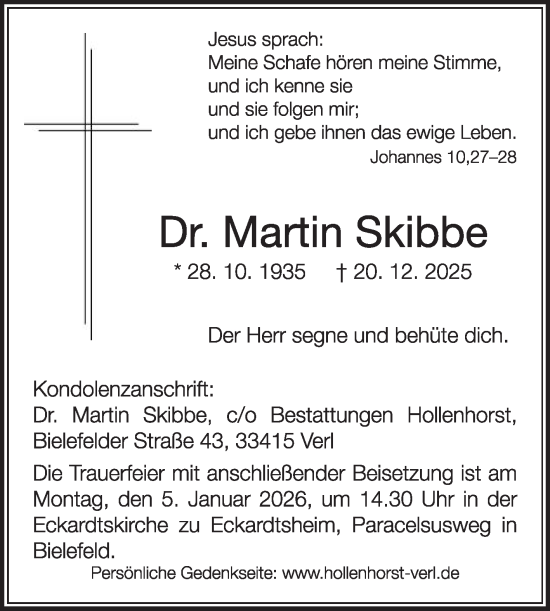 Traueranzeige von Martin Skibbe von Die Glocke