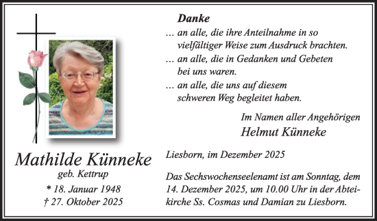 Traueranzeige von Mathilde Künneke von Die Glocke