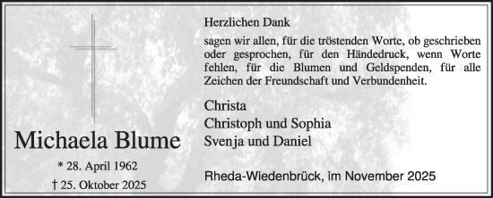 Traueranzeige von Michaela Blume von Die Glocke