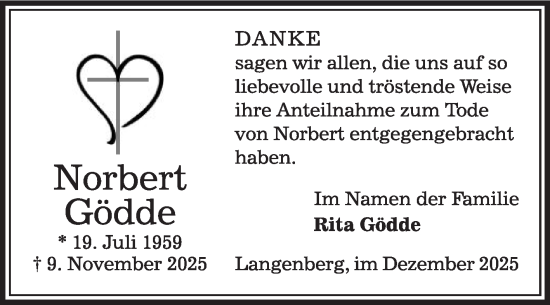 Traueranzeige von Norbert Gödde von Die Glocke