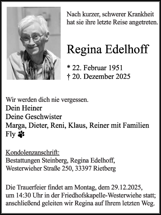 Traueranzeige von Regina Edelhoff von Die Glocke