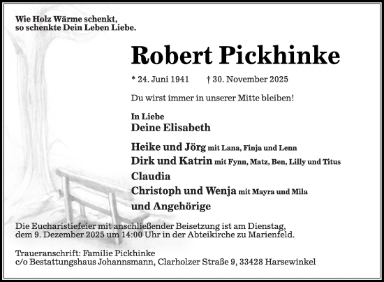Traueranzeige von Robert Pickhinke von Die Glocke