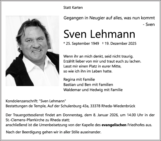 Traueranzeige von Sven Lehmann von Die Glocke