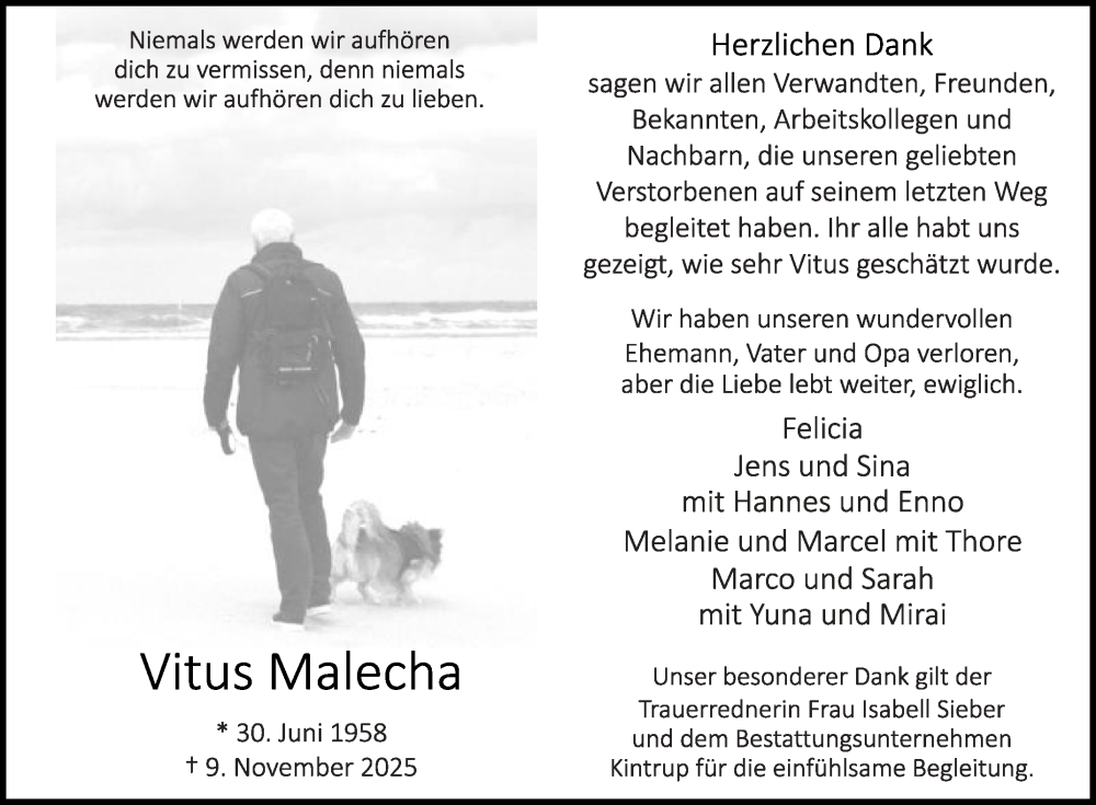  Traueranzeige für Vitus Malecha vom 13.12.2025 aus Die Glocke