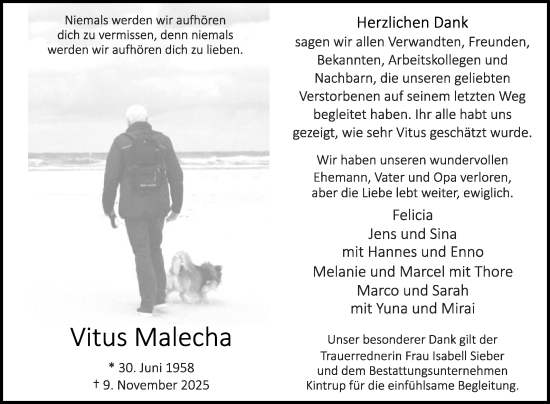 Traueranzeige von Vitus Malecha von Die Glocke