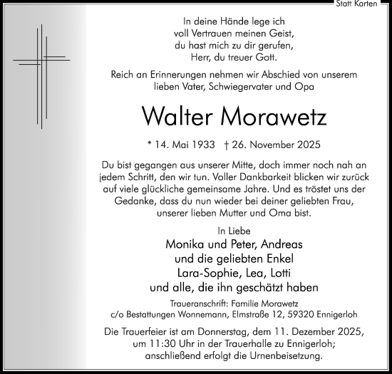 Traueranzeige von Walter Morawetz von Die Glocke