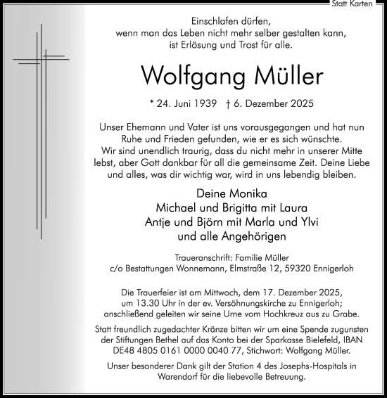Traueranzeige von Wolfgang Müller von Die Glocke