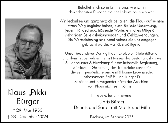 Traueranzeige von Klaus Bürger von Die Glocke