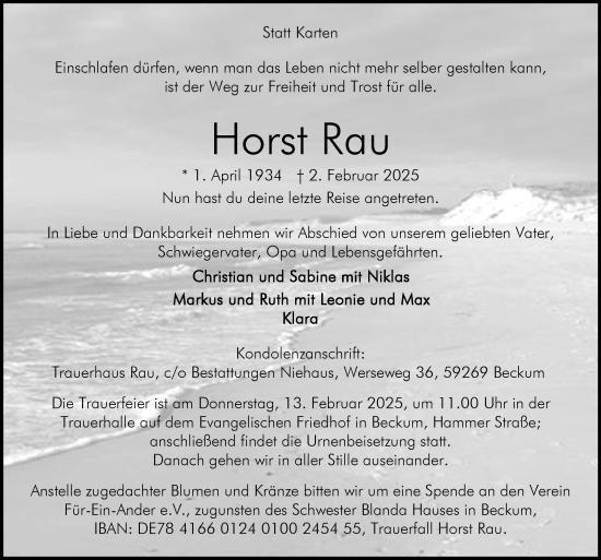 Traueranzeige von Horst Rau von Die Glocke