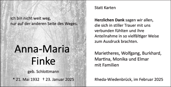 Traueranzeige von Anna-Maria Finke von Die Glocke