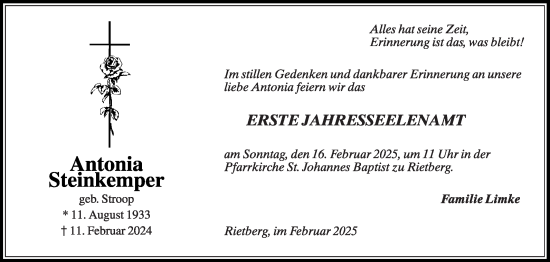 Traueranzeige von Antonia Steinkemper von Die Glocke