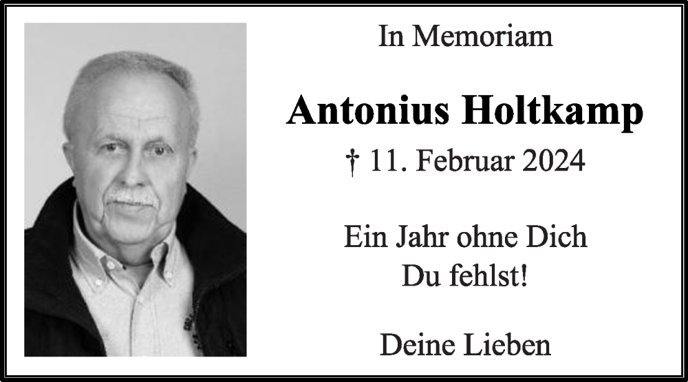  Traueranzeige für Antonius Holtkamp vom 11.02.2025 aus Die Glocke