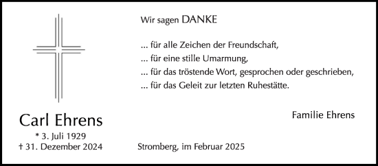Traueranzeige von Carl Ehrens von Die Glocke