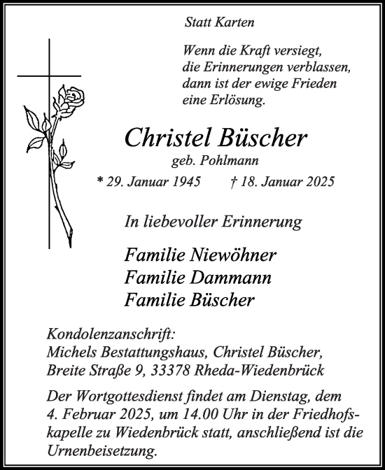 Traueranzeige von Christel Büscher von Die Glocke