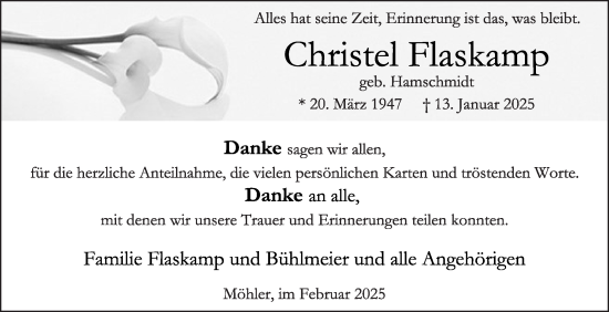 Traueranzeige von Christel Flaskamp von Die Glocke