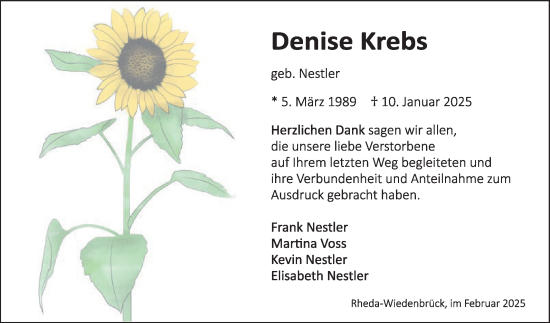 Traueranzeige von Denise Krebs von Die Glocke