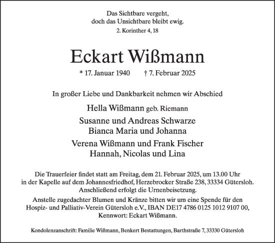 Traueranzeige von Eckart Wißmann von Die Glocke