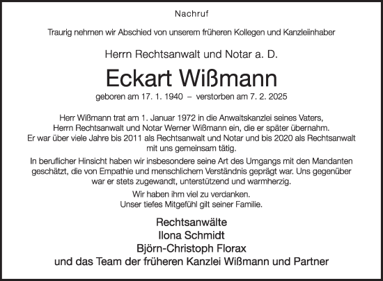 Traueranzeige von Eckart Wißmann von Die Glocke