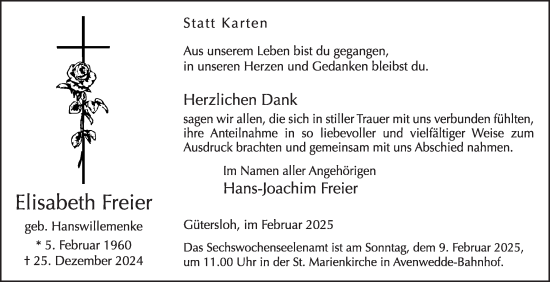 Traueranzeige von Elisabeth Freier von Die Glocke