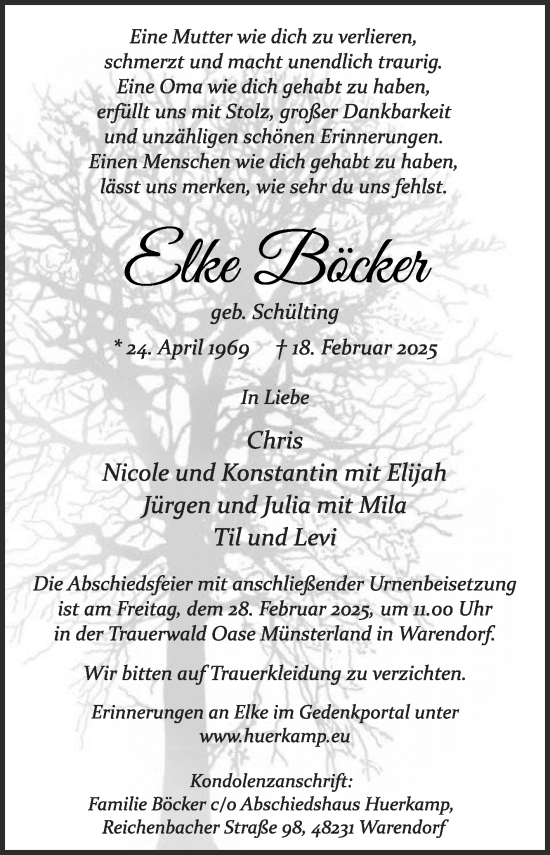 Traueranzeige von Elke Böcker von Die Glocke