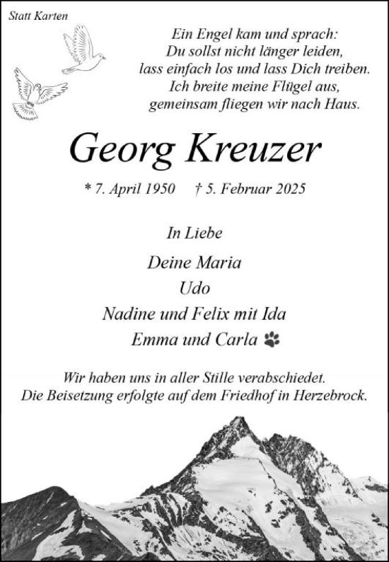 Traueranzeige von Georg Kreuzer von Die Glocke