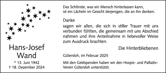Traueranzeige von Hans-Josef Wand von Die Glocke