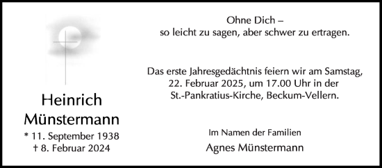 Traueranzeige von Heinrich Münstermann von Die Glocke