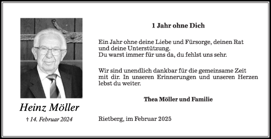 Traueranzeige von Heinz Möller von Die Glocke