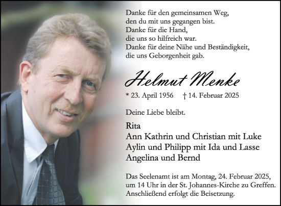 Traueranzeige von Helmut  Menke von Die Glocke