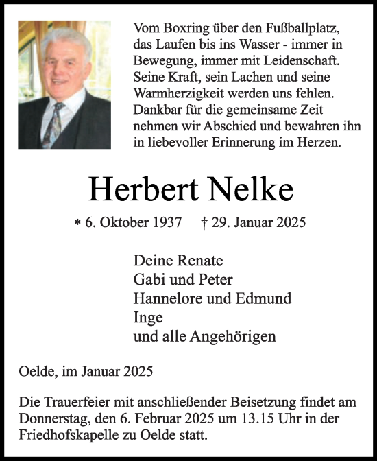 Traueranzeige von Herbert Nelke von Die Glocke