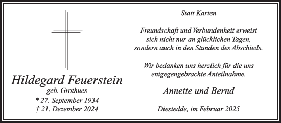 Traueranzeige von Hildegard Feuerstein von Die Glocke