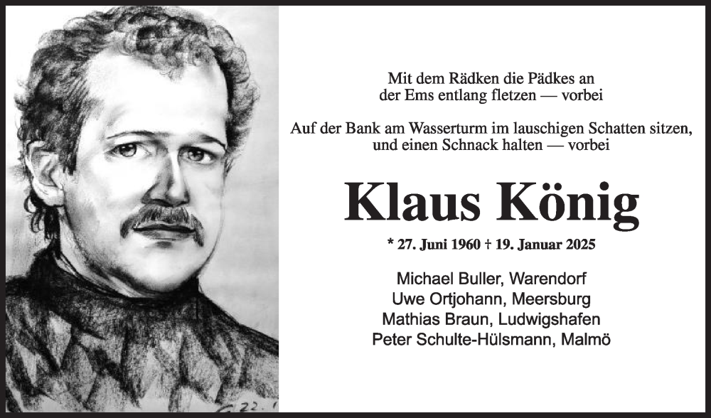  Traueranzeige für Klaus König vom 08.02.2025 aus Die Glocke