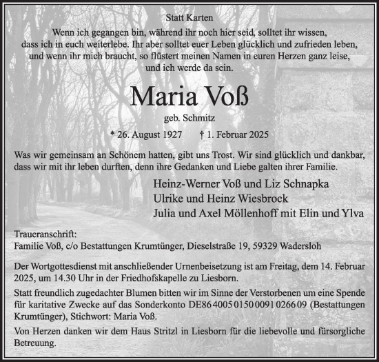 Traueranzeige von Maria Voß von Die Glocke