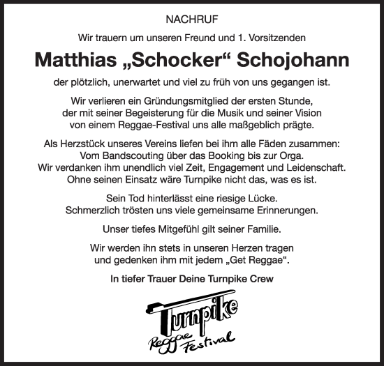 Traueranzeige von Matthias Schojohann von Die Glocke