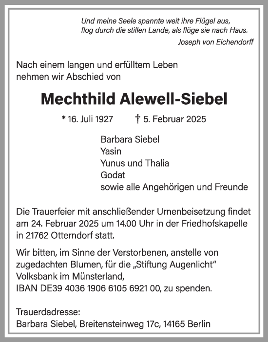Traueranzeige von Mechthild Alewell-Siebel von Die Glocke