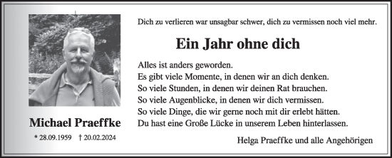 Traueranzeige von Michael Praeffke von Die Glocke