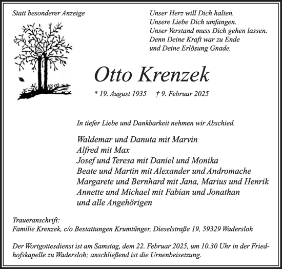 Traueranzeige von Otto Krenzek von Die Glocke