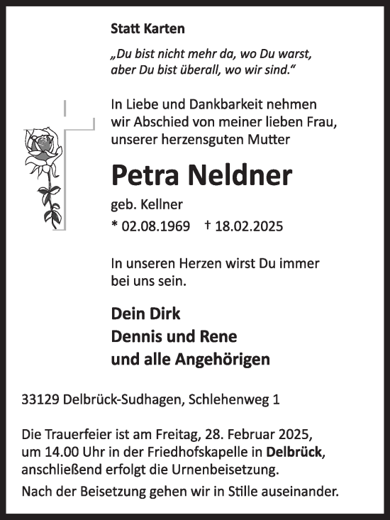 Traueranzeige von Petra Neldner von Die Glocke