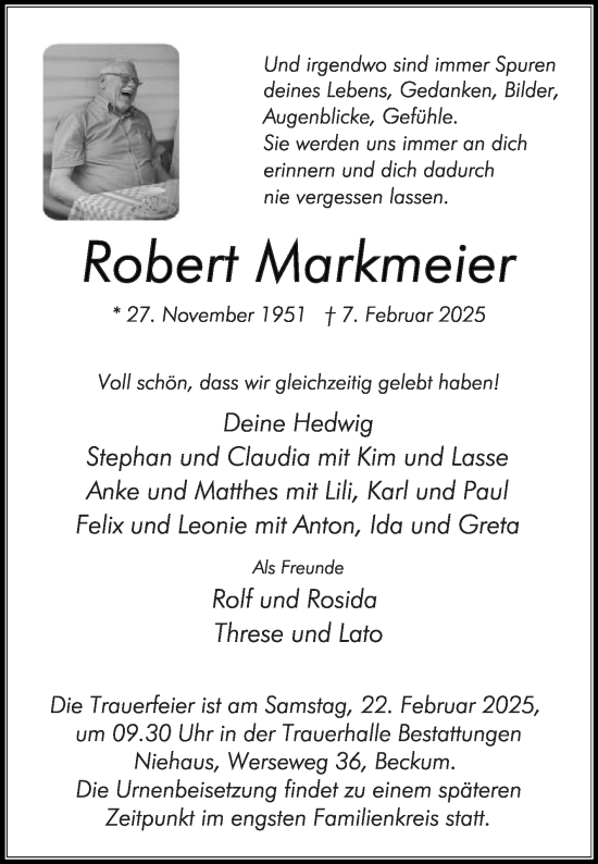 Traueranzeige von Robert Markmeier von Die Glocke