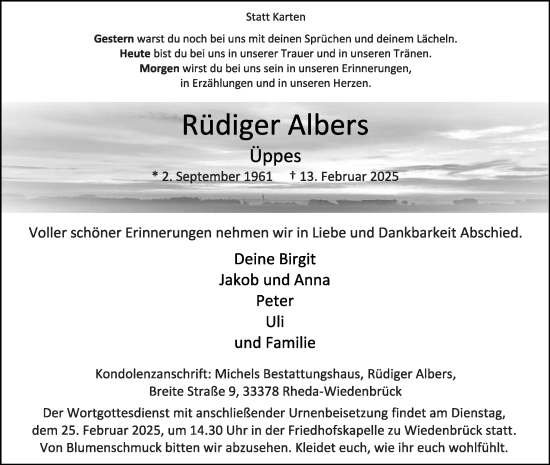 Traueranzeige von Rüdiger Albers von Die Glocke