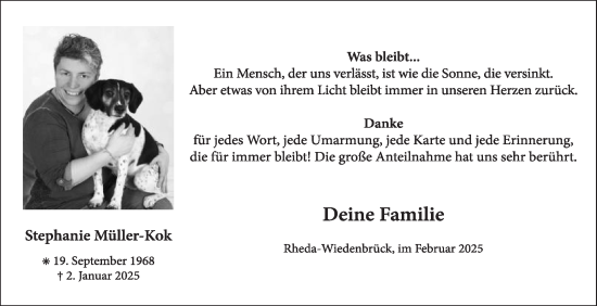 Traueranzeige von Stephanie Müller-Kok von Die Glocke