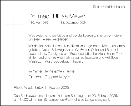 Traueranzeige von Ulfilas Meyer von Die Glocke
