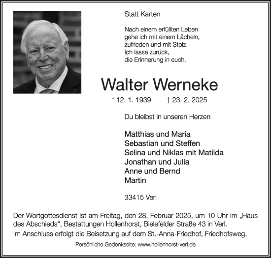 Traueranzeige von Walter Werneke von Die Glocke