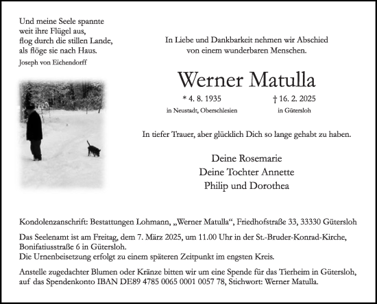Traueranzeige von Werner Matulla von Die Glocke
